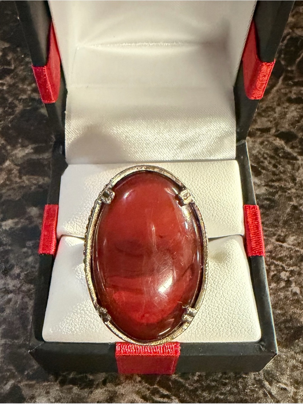Red Oval Cabochon Statement Ring - Women Jewelry